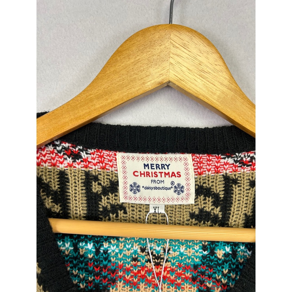 Daisys Black Christmas Reindeer‎ Tree Candy Cane Ugly Sweater XL - Picture 2 of 9